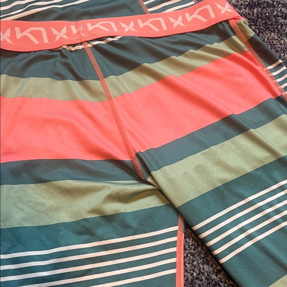 Kari Traa Kids Base Layers or Pajama Set in Coral and Teal Stripes - Picture 4 of 5